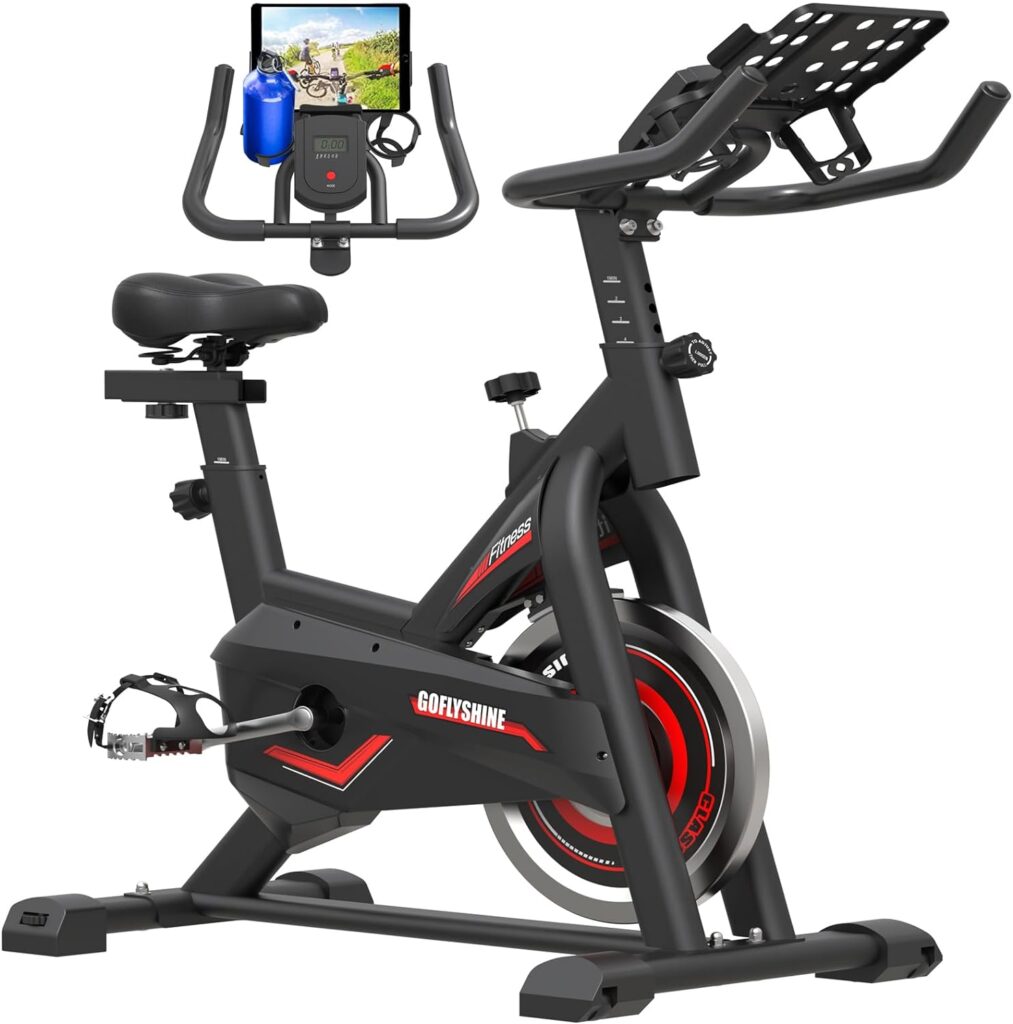 GOFLYSHINE Exercise Bikes Stationary,Exercise Bike for Home Indoor Cycling Bike for Home Cardio Gym,Workout Bike with Ipad Mount  LCD Monitor,Silent Belt Drive