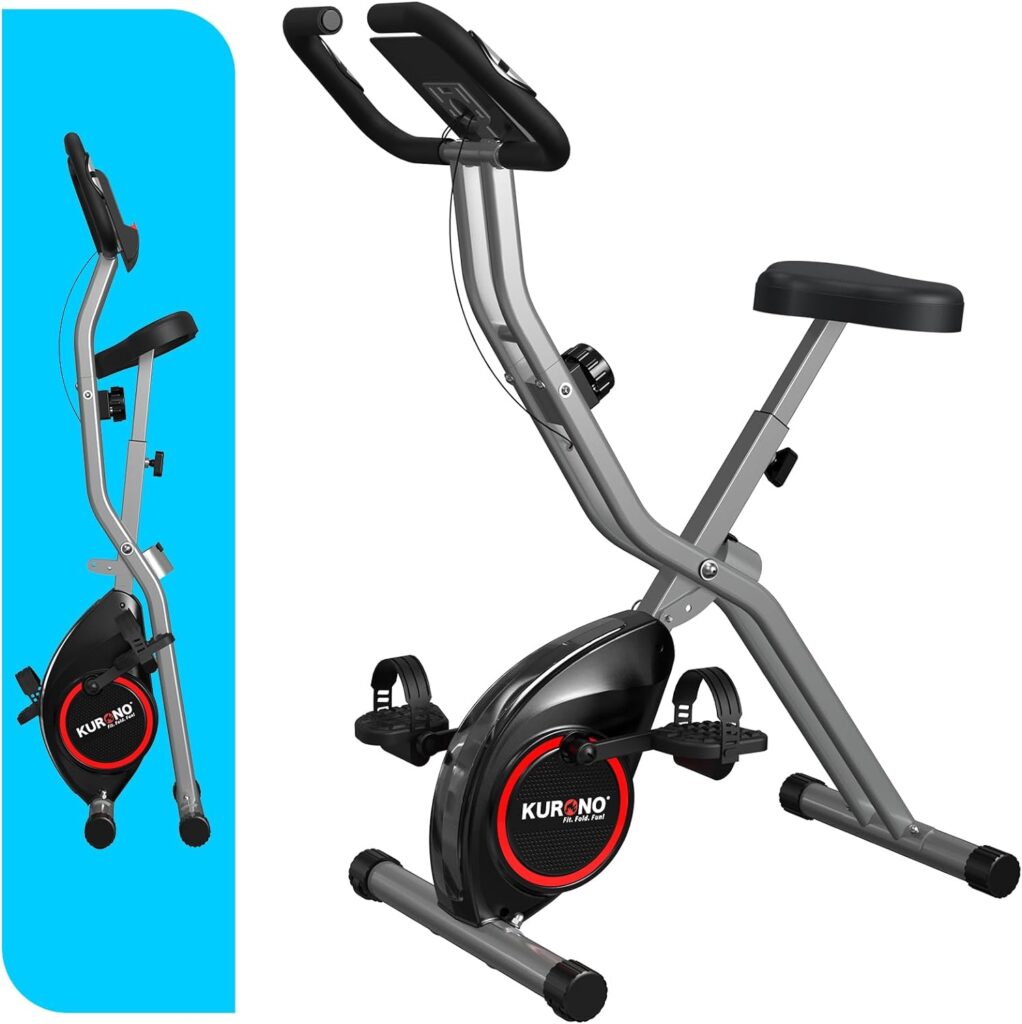 KURONO Stationary Exercise Bike for Home Workout |2023 Upgraded 4 IN 1 Foldable Indoor Cycling Bike for Seniors | 330LB Capacity, 16-Level Magnetic Resistance, Adjustments