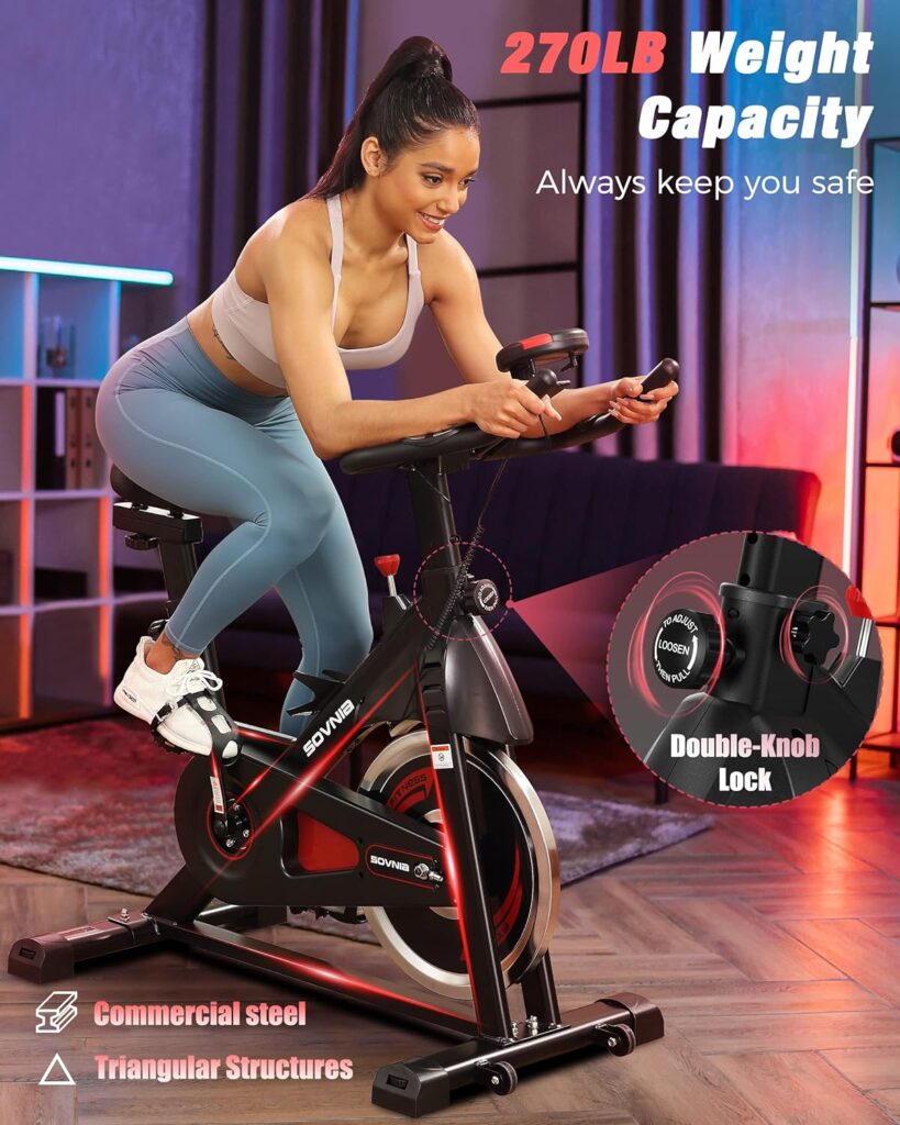 Sovnia Exercise Bike-Stationary Indoor Cycling Bike for Home 300 Lbs Weight Capacity, Comfortable Seat Cushion and iPad Holder